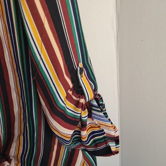 Heart and Soul stripped roll up sleeve V-Neck Top Blouse small Women - Picture 4 of 5